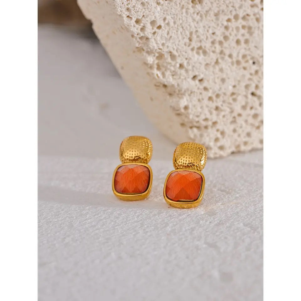 Aretha Orange Stud Earrings