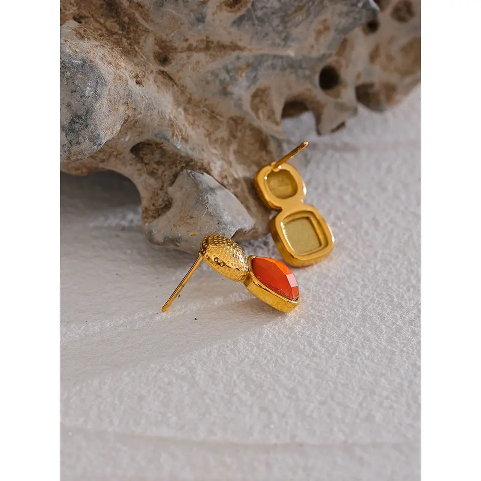 Aretha Orange Stud Earrings