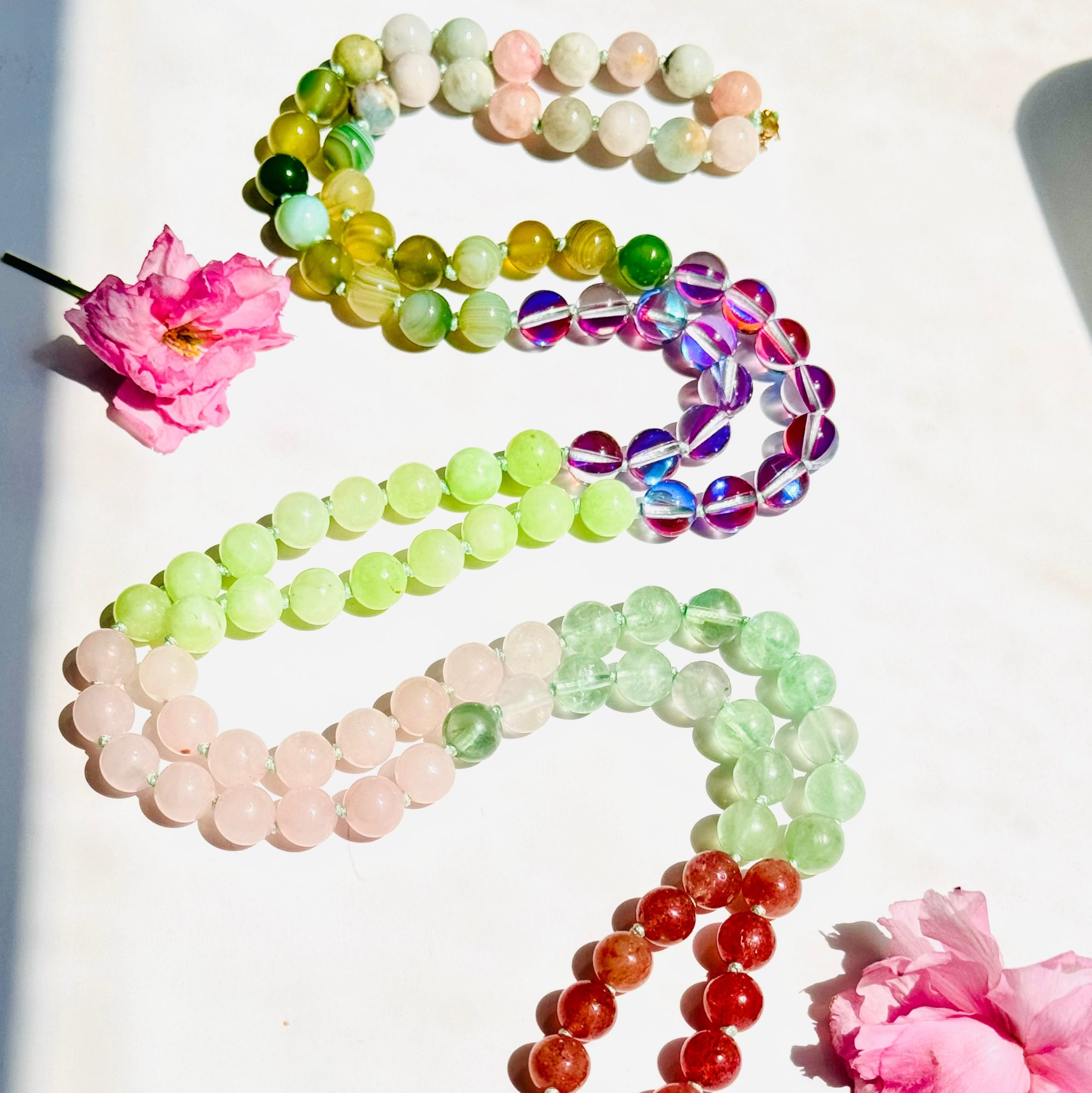 pink and green gemstones