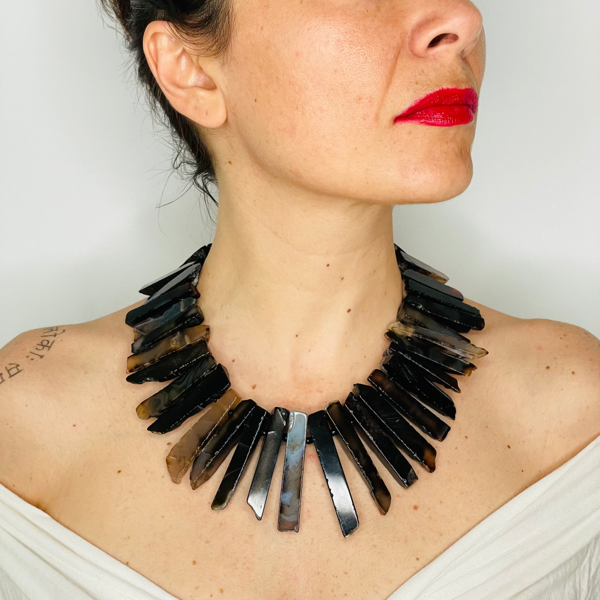 Earth Agate Statement Necklace on Model