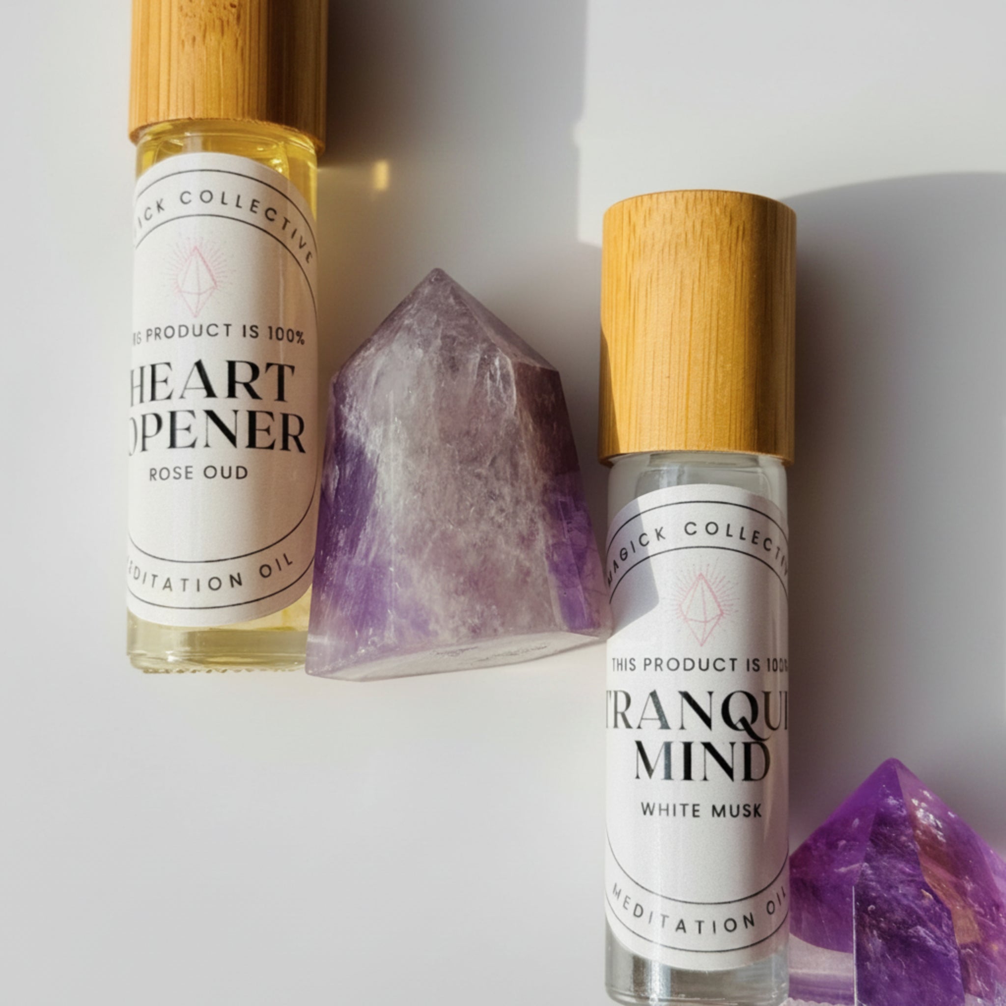 Heart Opener Oil and Tranquil Mind Oil with amethyst