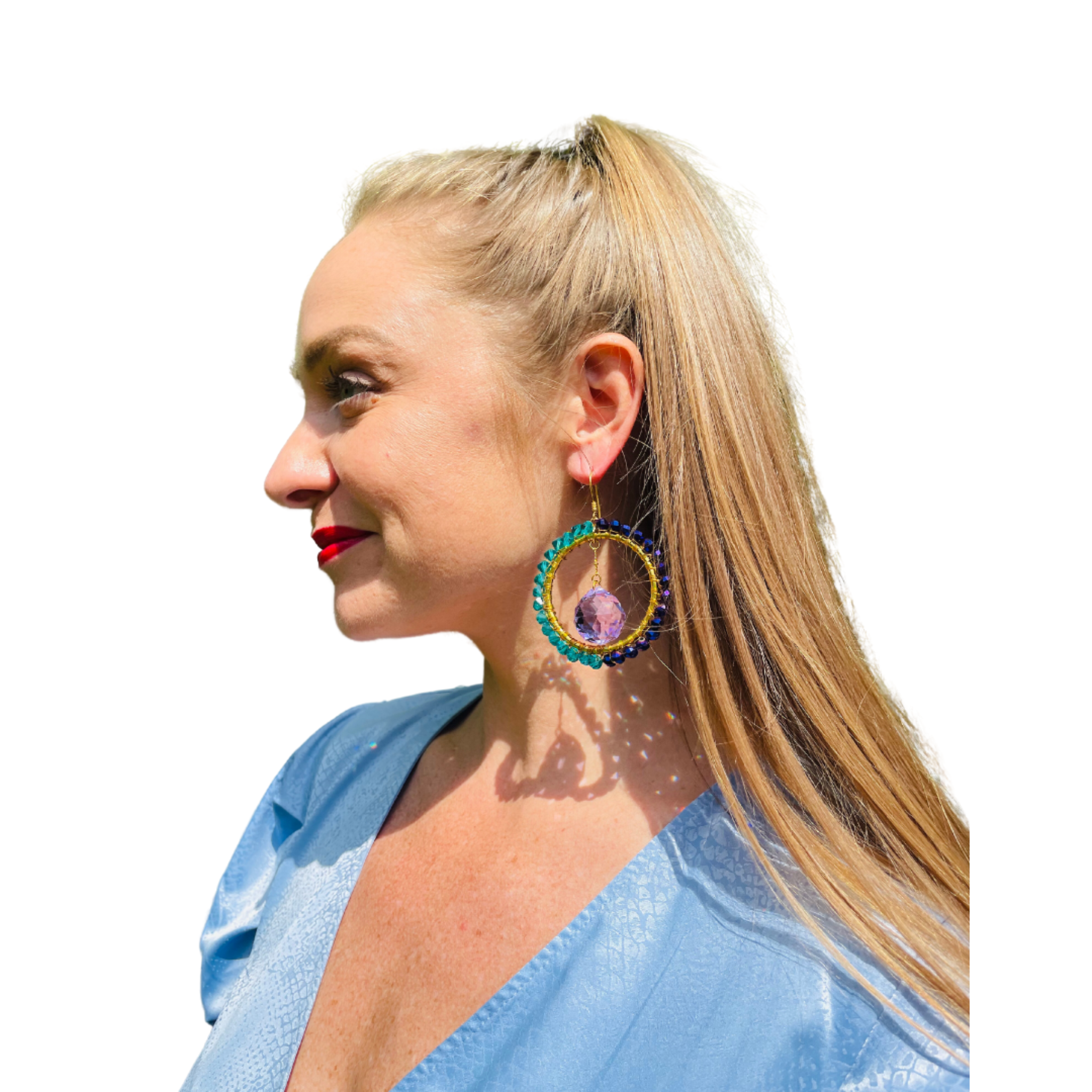 MagneticSuncatcherEarringsonmodel