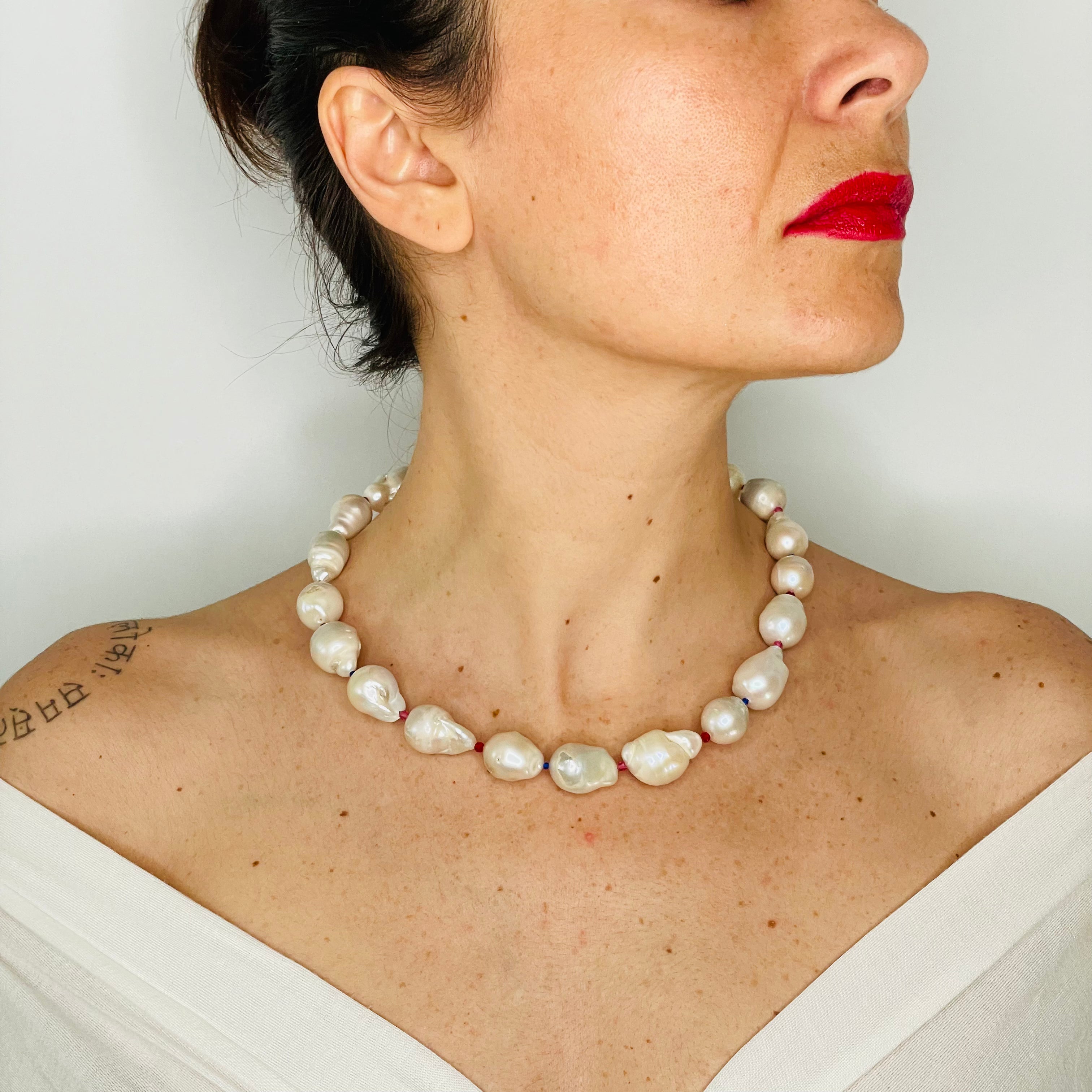Maxi Baroque Pearl Necklace on model