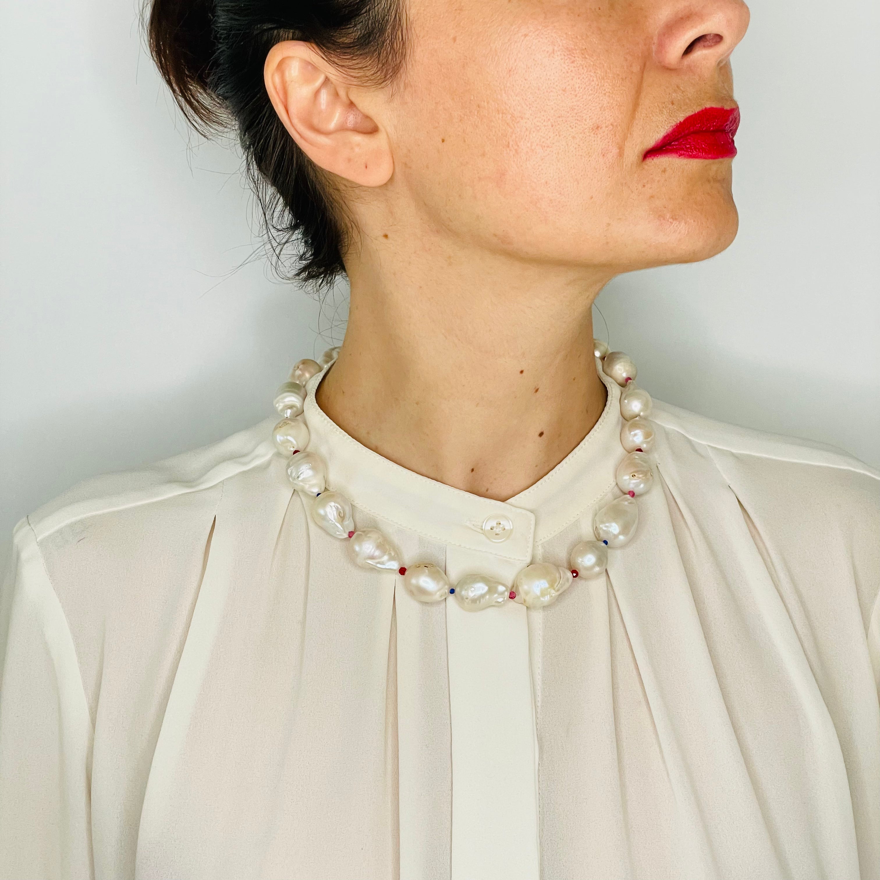 Maxi Baroque Statement Necklace on model with white shirt