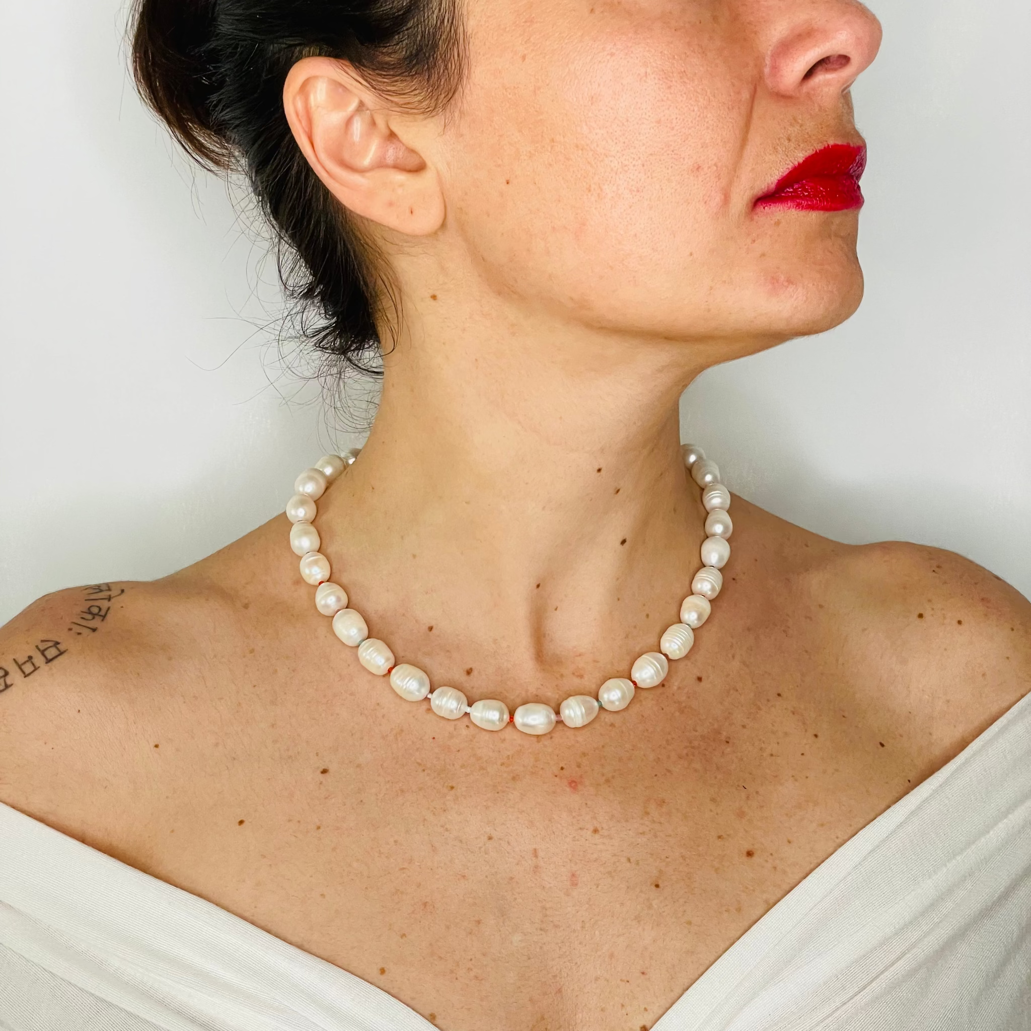 Midi Pearl Necklace on model