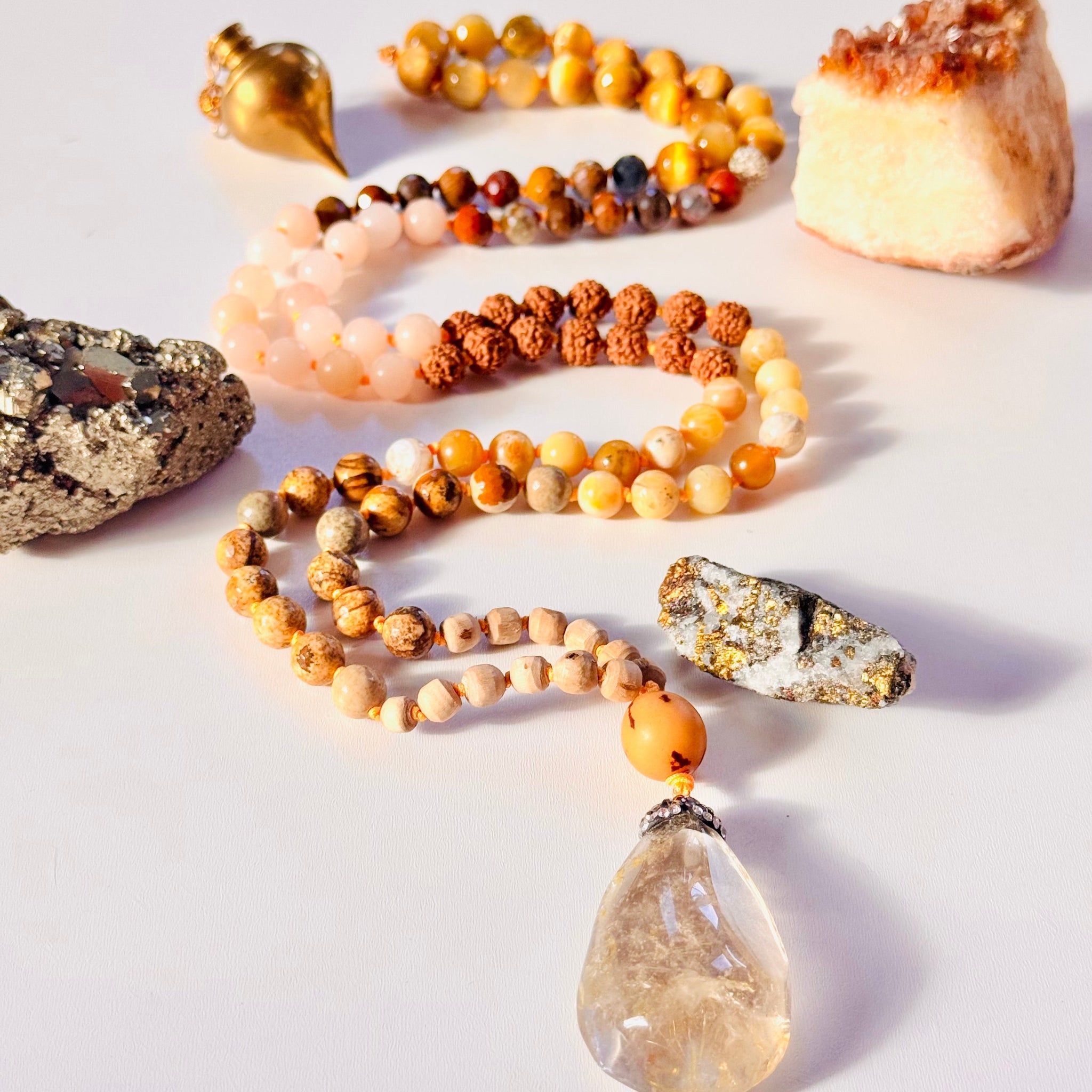 Radiance mala beaded necklace with yellow gemstones
