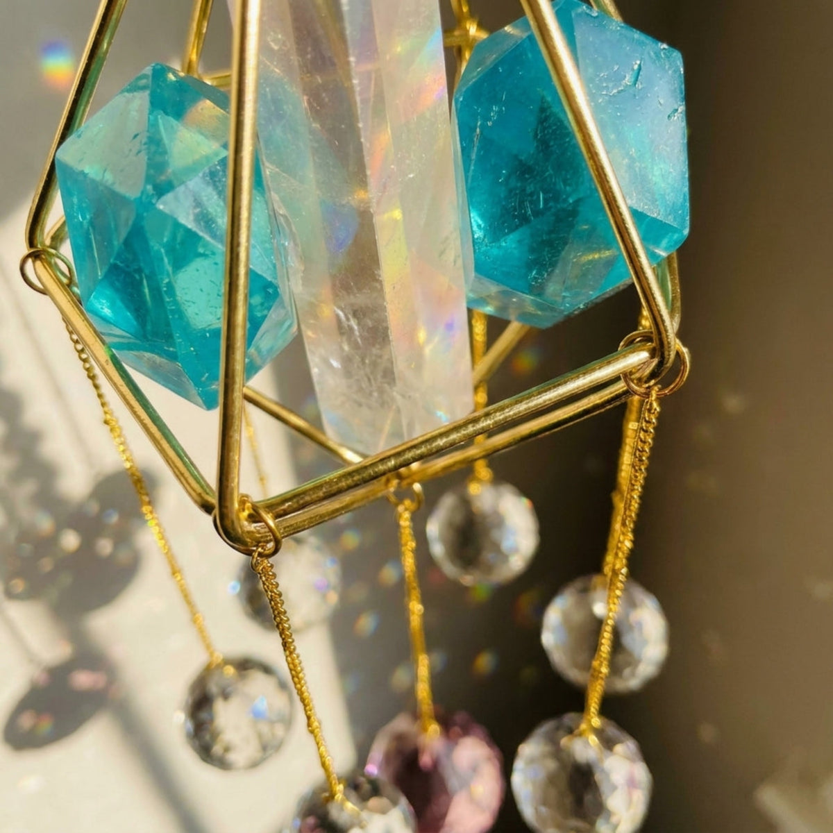 Rose & Blue Quartz Tower Hexagonal Pyramid Sacred Light Talisman
