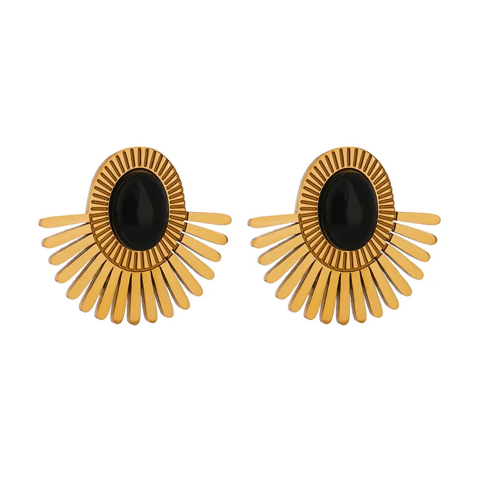Sunflower Onyx Clip On Earrings