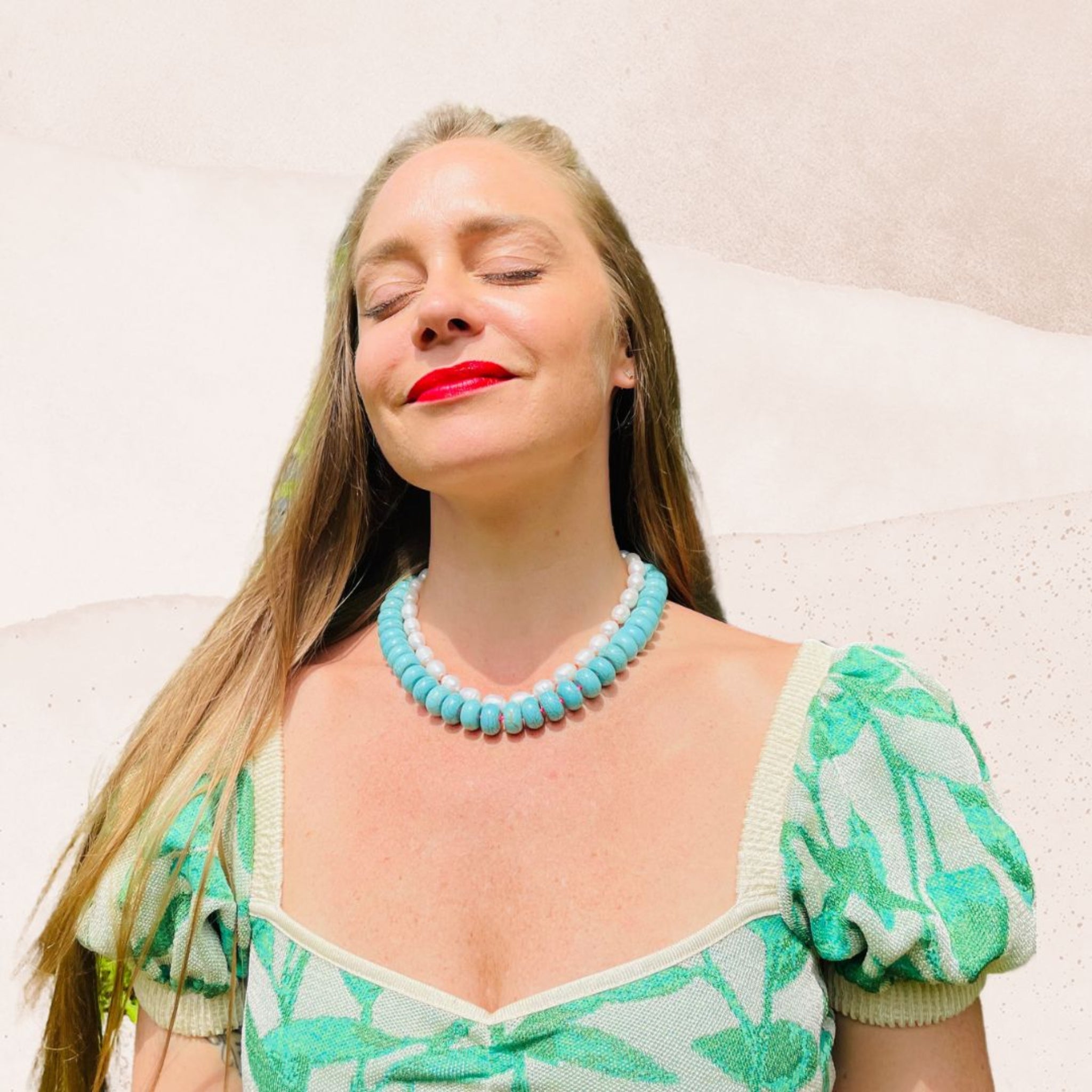 Tranquil Necklace and Midi Pearl Statement Necklace on model