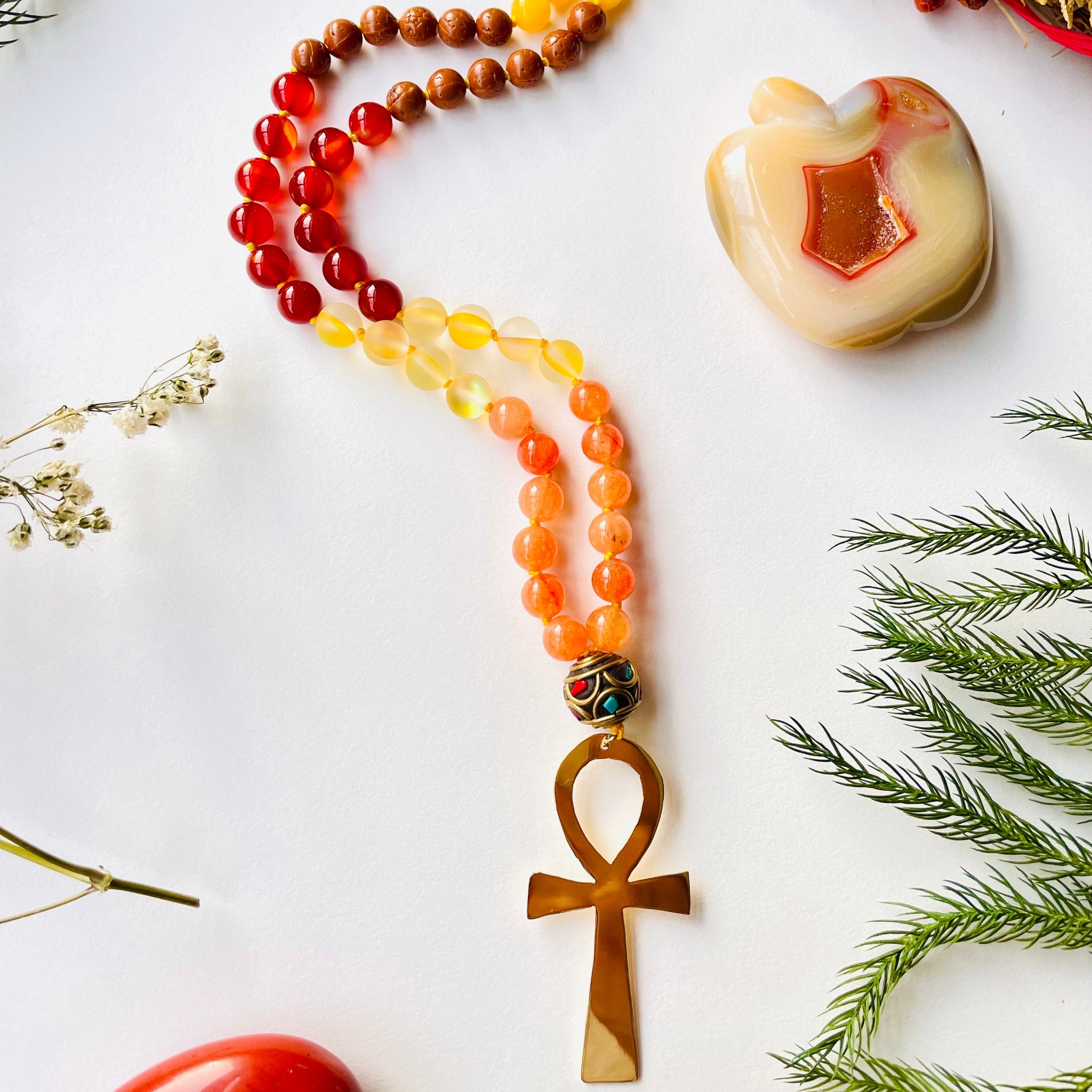 ankh necklace with decorative crystals