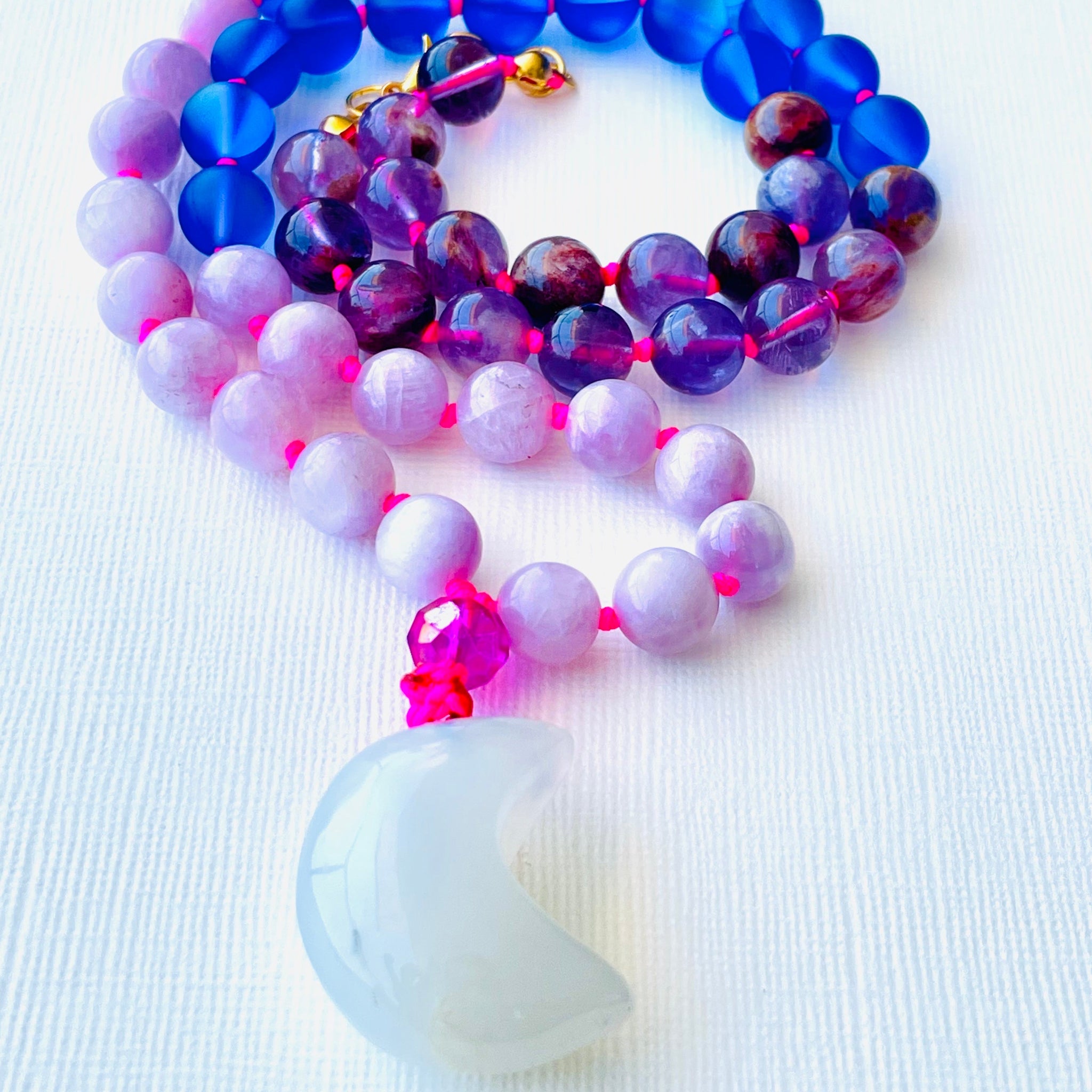 Moon half mala necklace closeup image