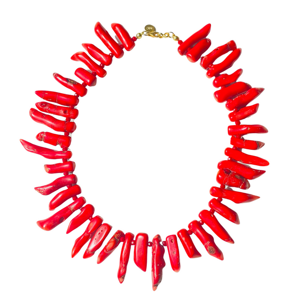Chunky Coral necklace with red crystals