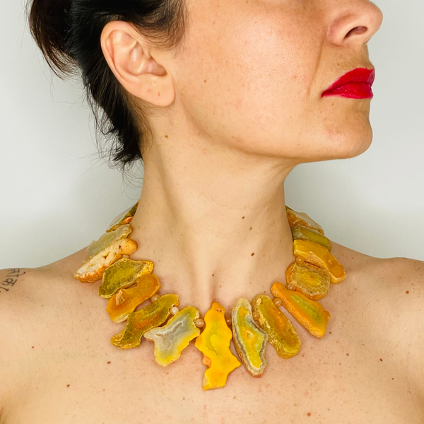 Honey Agate Statement Necklace on model
