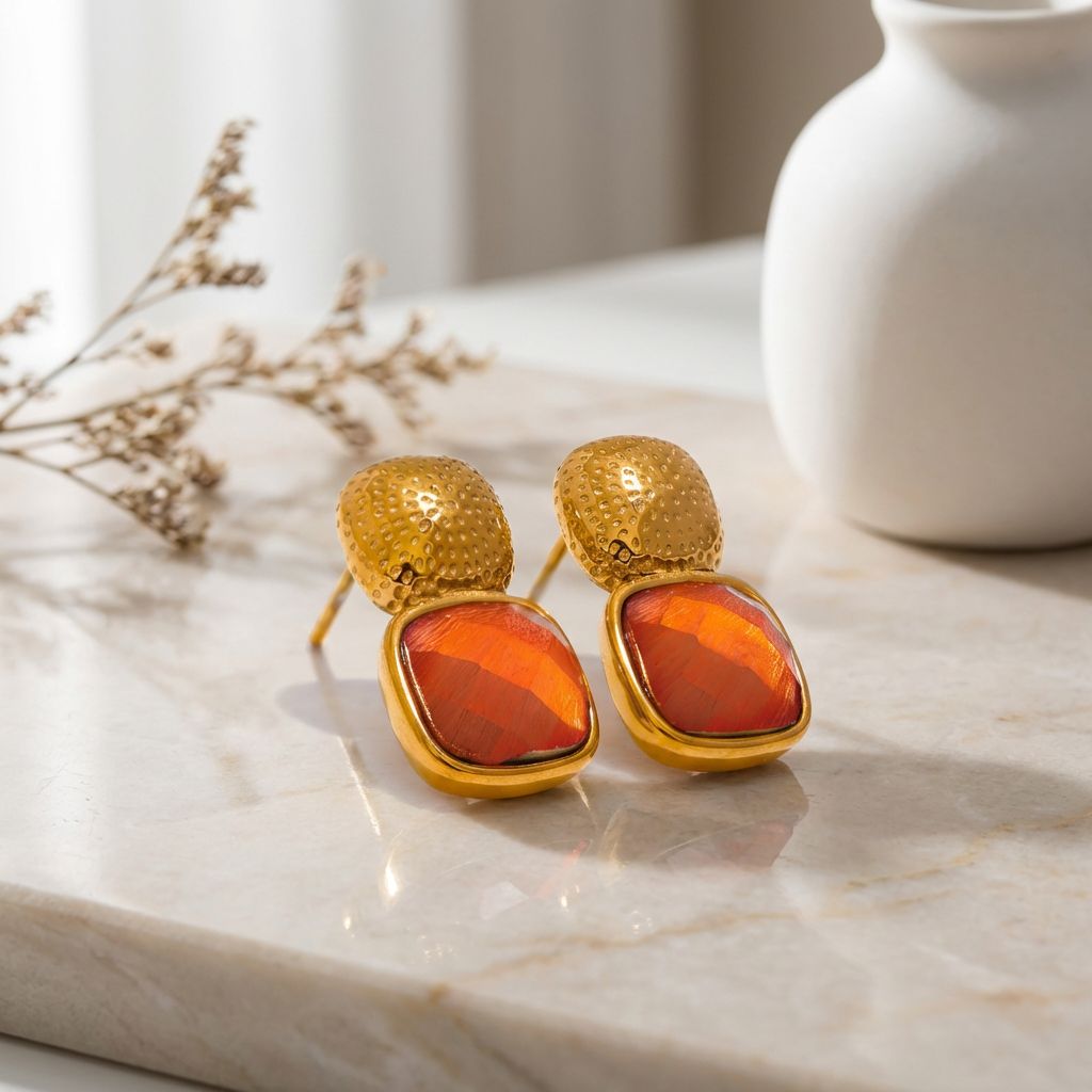Aretha Orange Stud Earrings