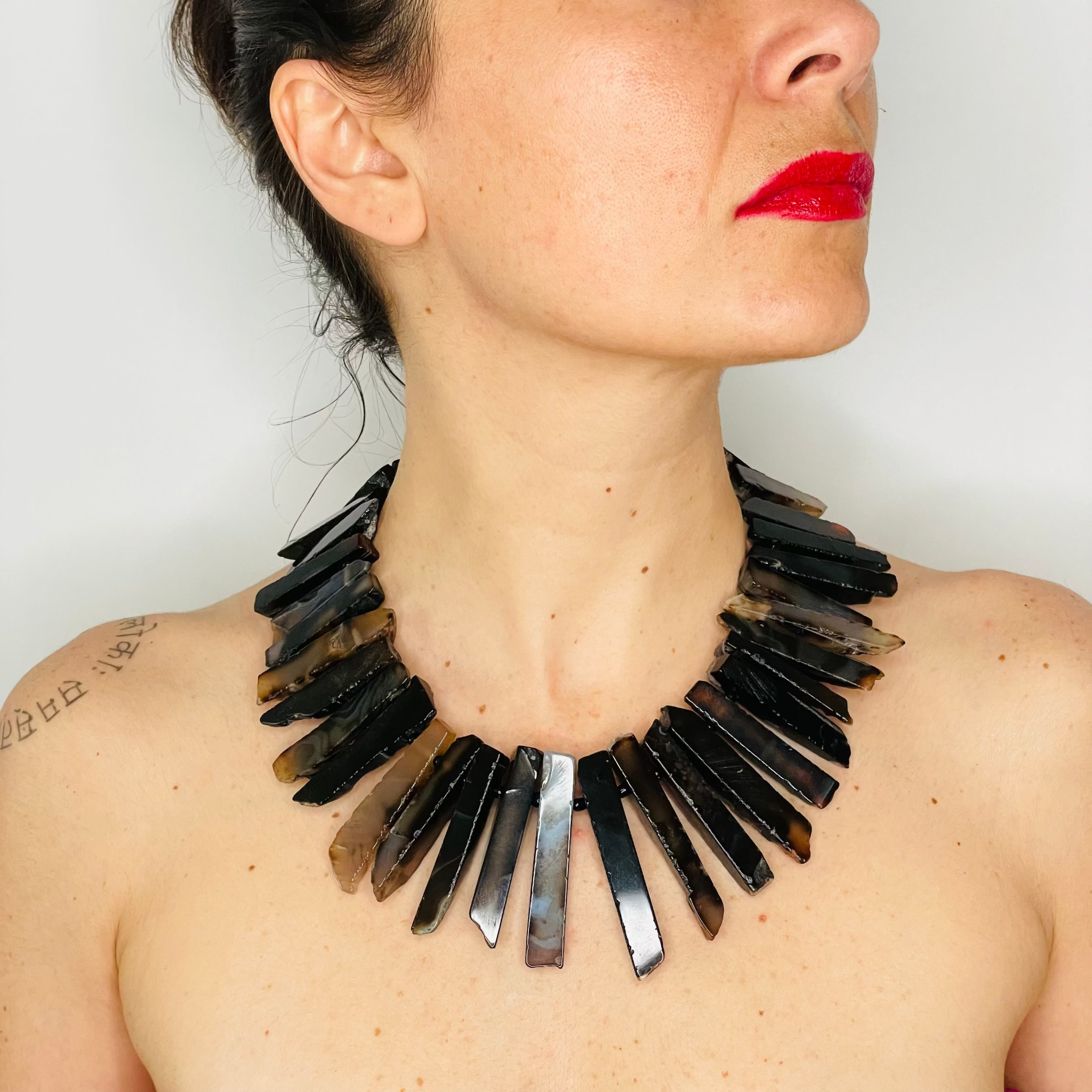 Earth Agate Chunky Necklace on model