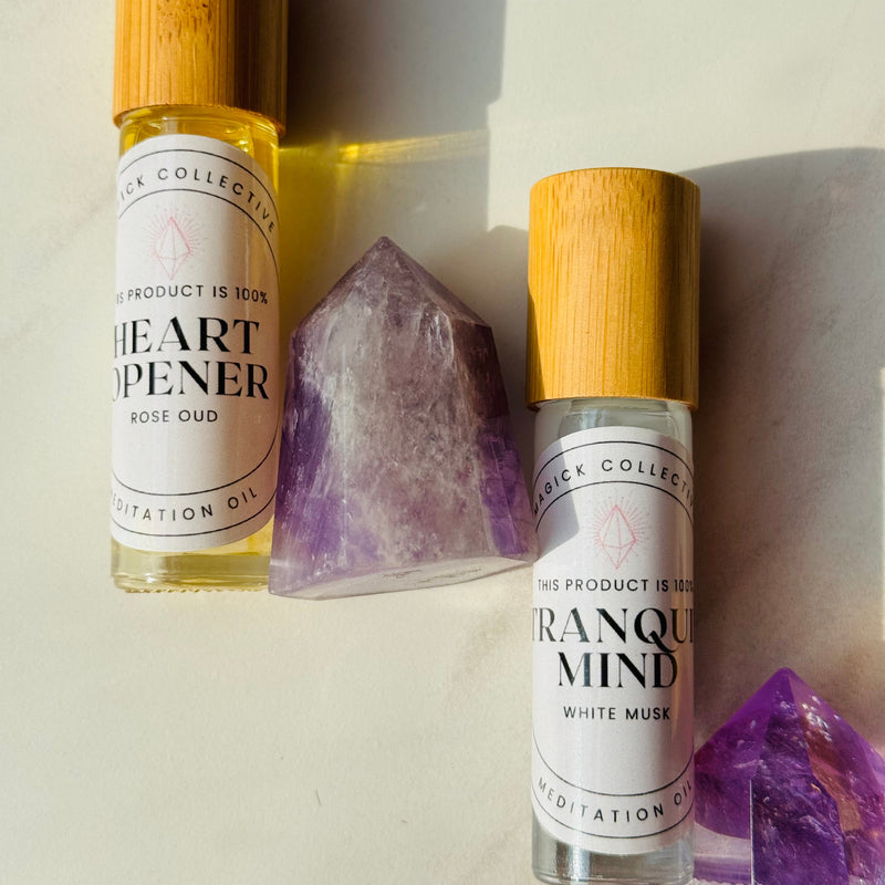 Heart Opener Oil and Tranquil Mind Oil with amethyst