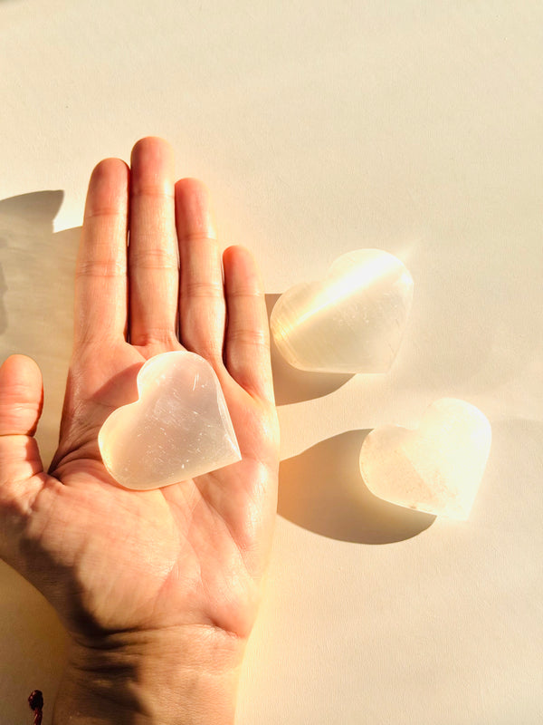 Selenite Heart Shaped Palm Crystal