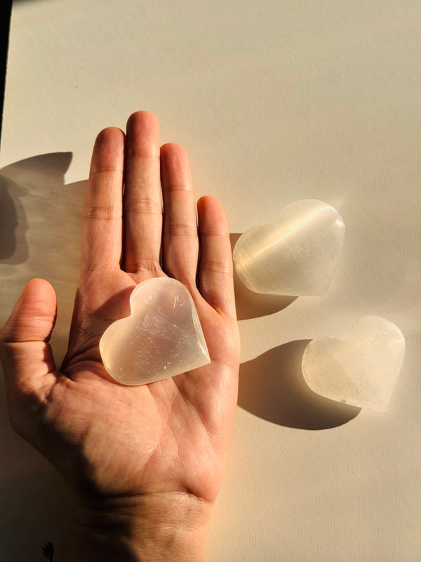 Selenite Heart Shaped Palm Crystal