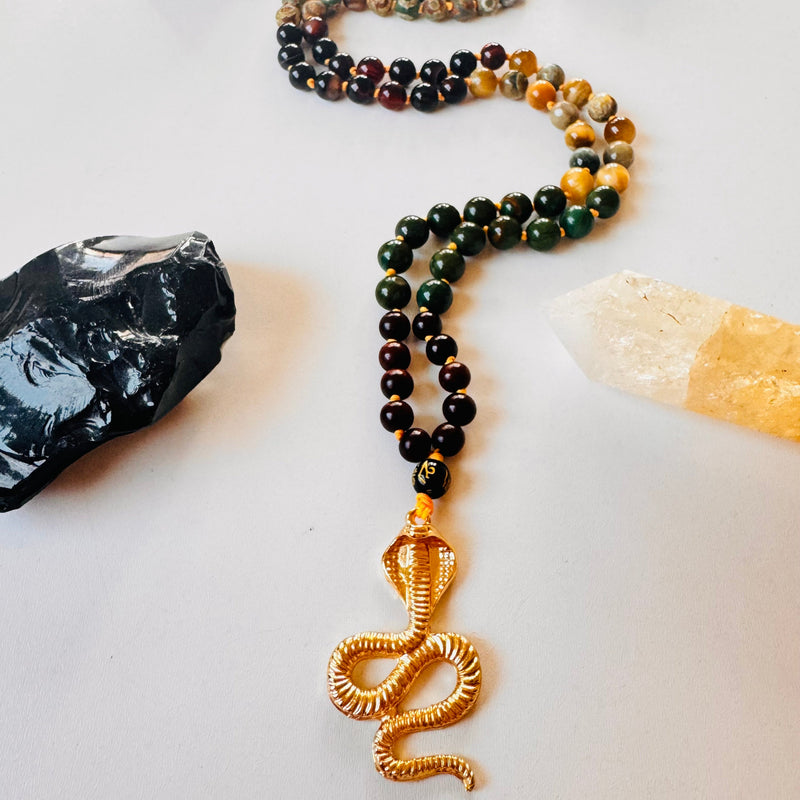 Beaded Kundalini shakti mala with serpent pendant