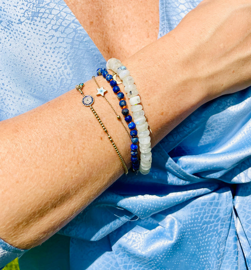 Beaded rainbow moonstone and lapis lazuli bracelet