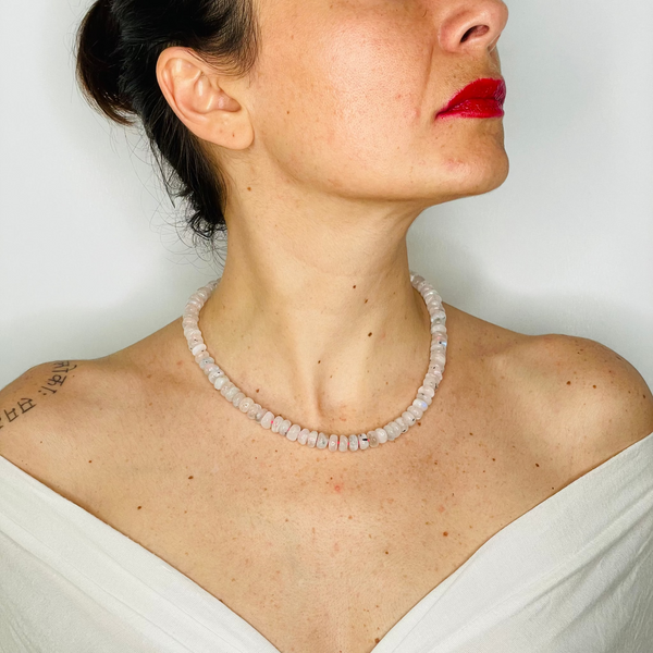 Beaded Moonstone Statement Necklace on model