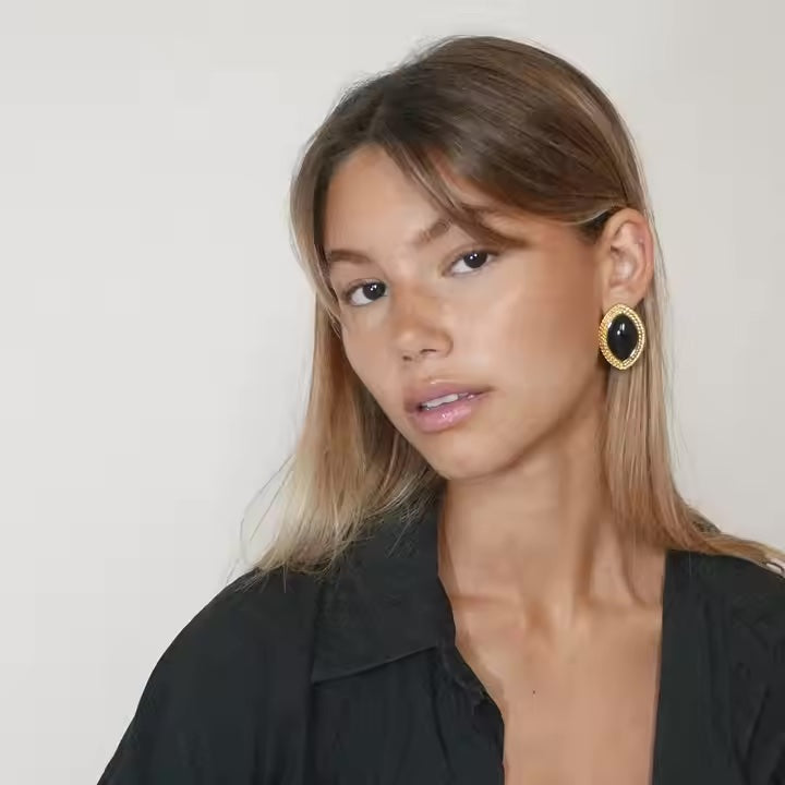 Oval Onyx Stud Earrings