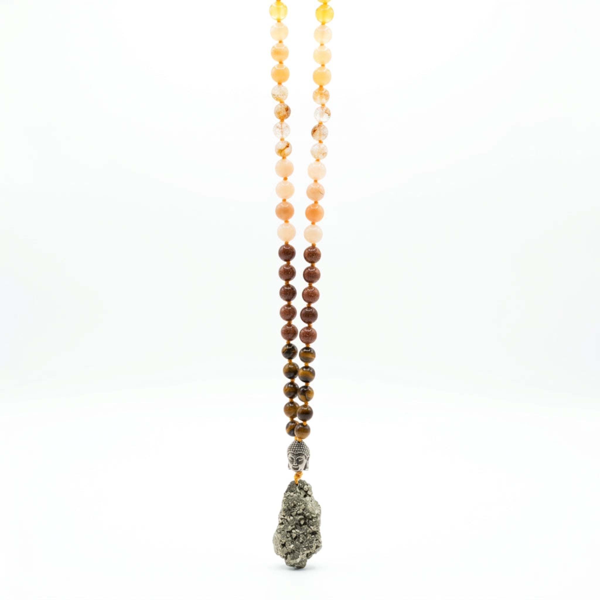 Necklace with multicolored beads on a white background