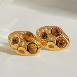 Round Tiger's Eye Stud Earrings