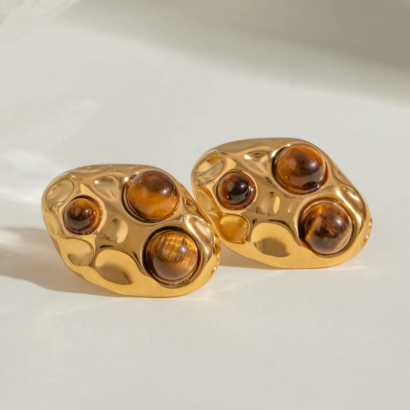Round Tiger's Eye Stud Earrings