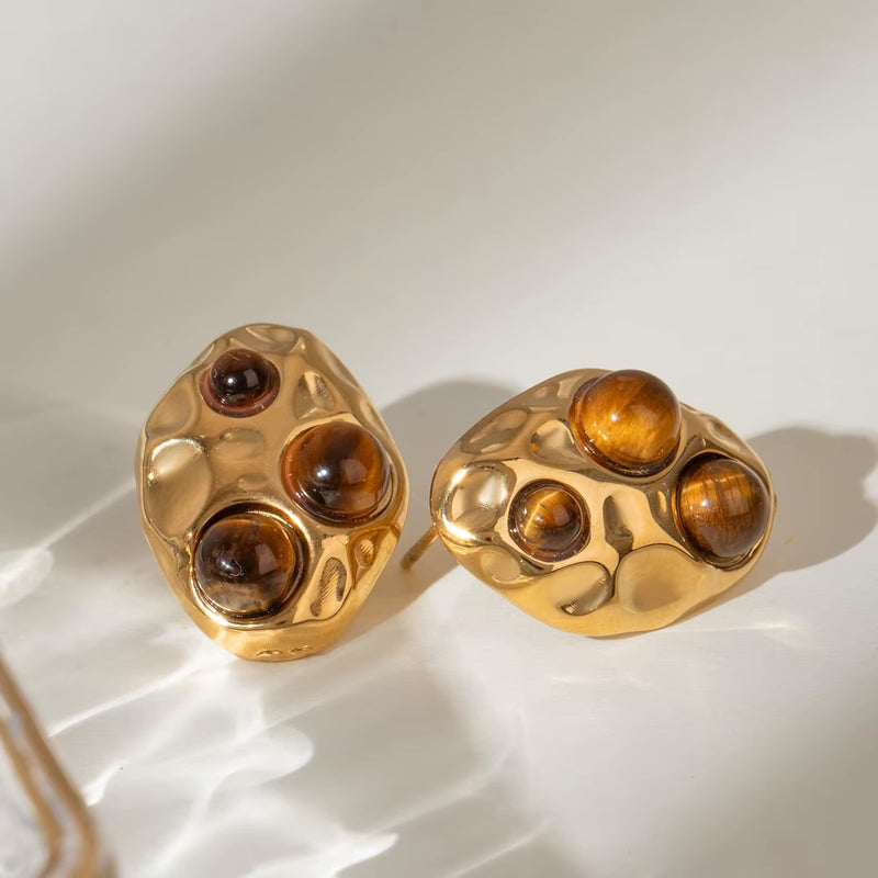 Round Tiger's Eye Stud Earrings