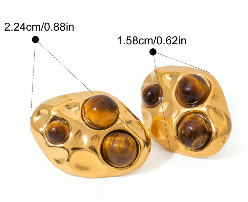Round Tiger's Eye Stud Earrings