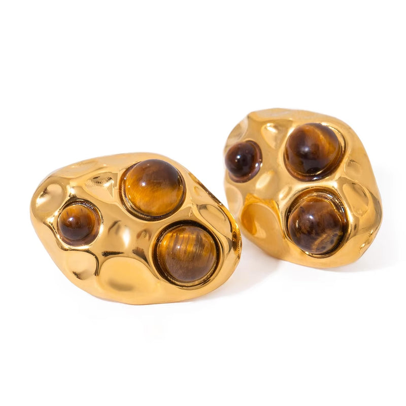 Round Tiger's Eye Stud Earrings