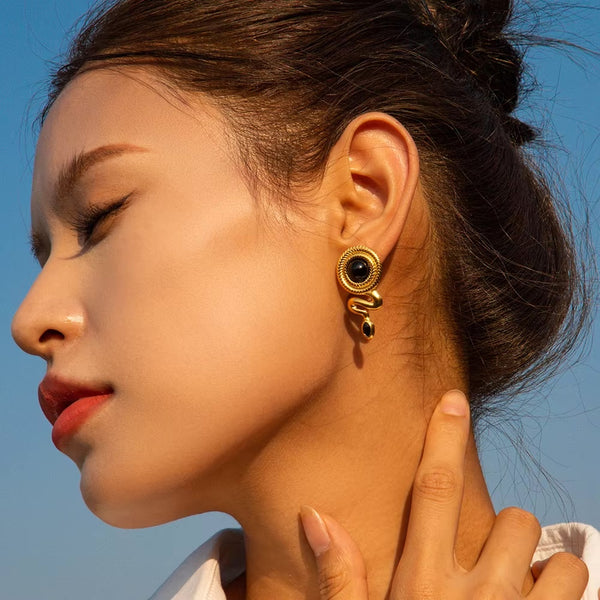 Serpent Black Tourmaline Earrings