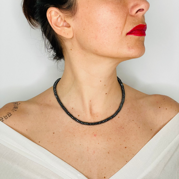 Stability Hematite Necklace on model