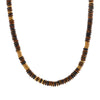 Necklace with brown and black beaded design on a white background