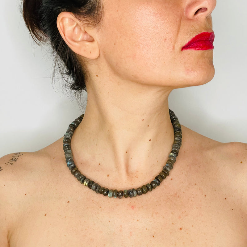 Beaded Labradorite Necklace on model