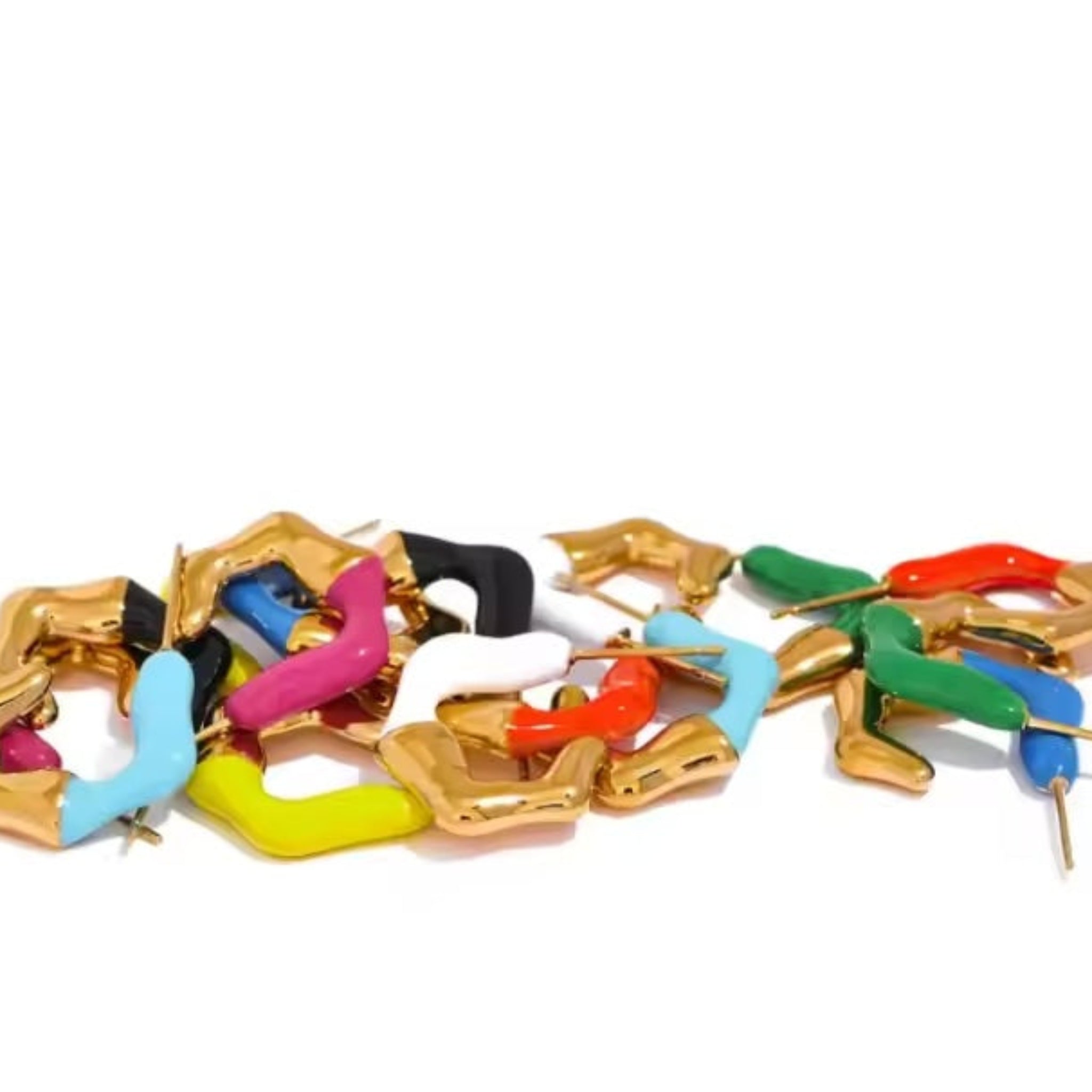 Colorful chain earrings on a white background