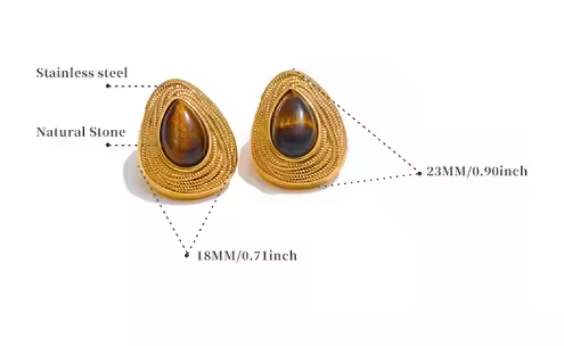 Vintage Drop Stud Tiger's Eye & Lapis Lazuli Earrings