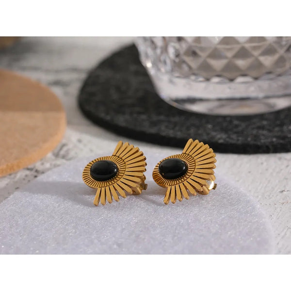 Sunflower Onyx Clip On Earrings