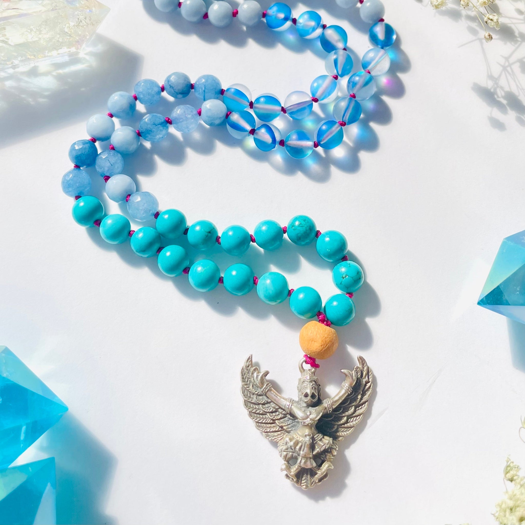 beaded blue gemstone necklace