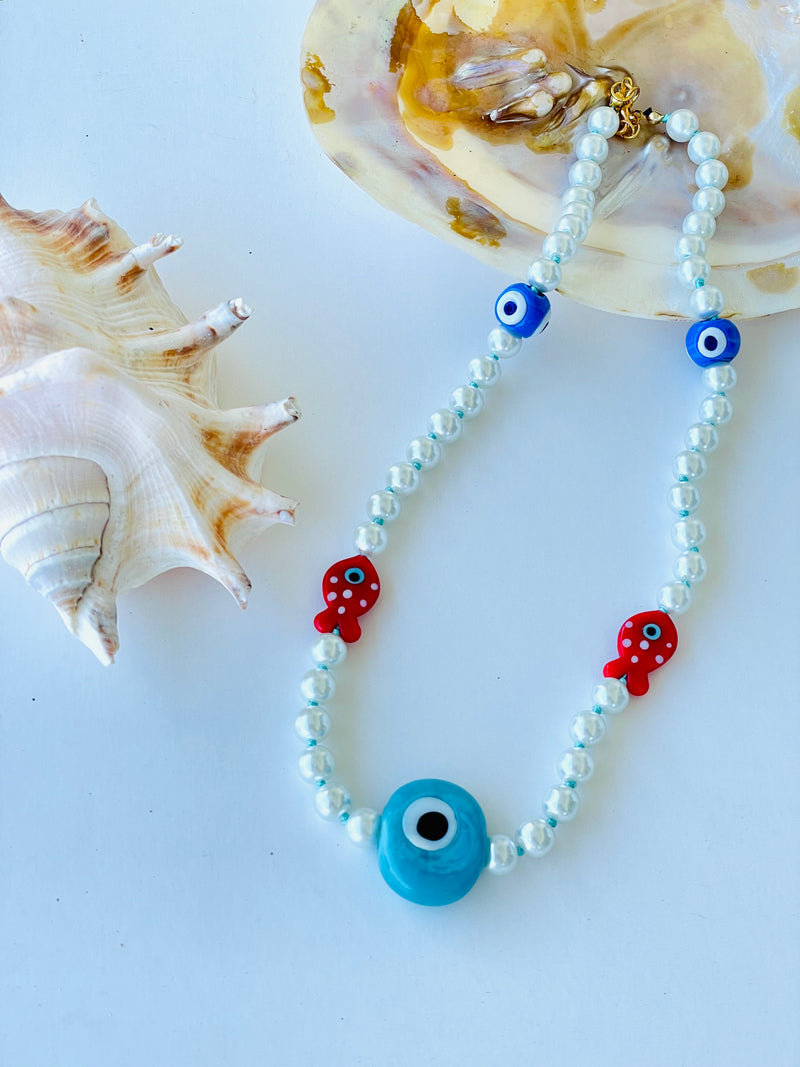 Evil Eye Fish Pearl Necklace