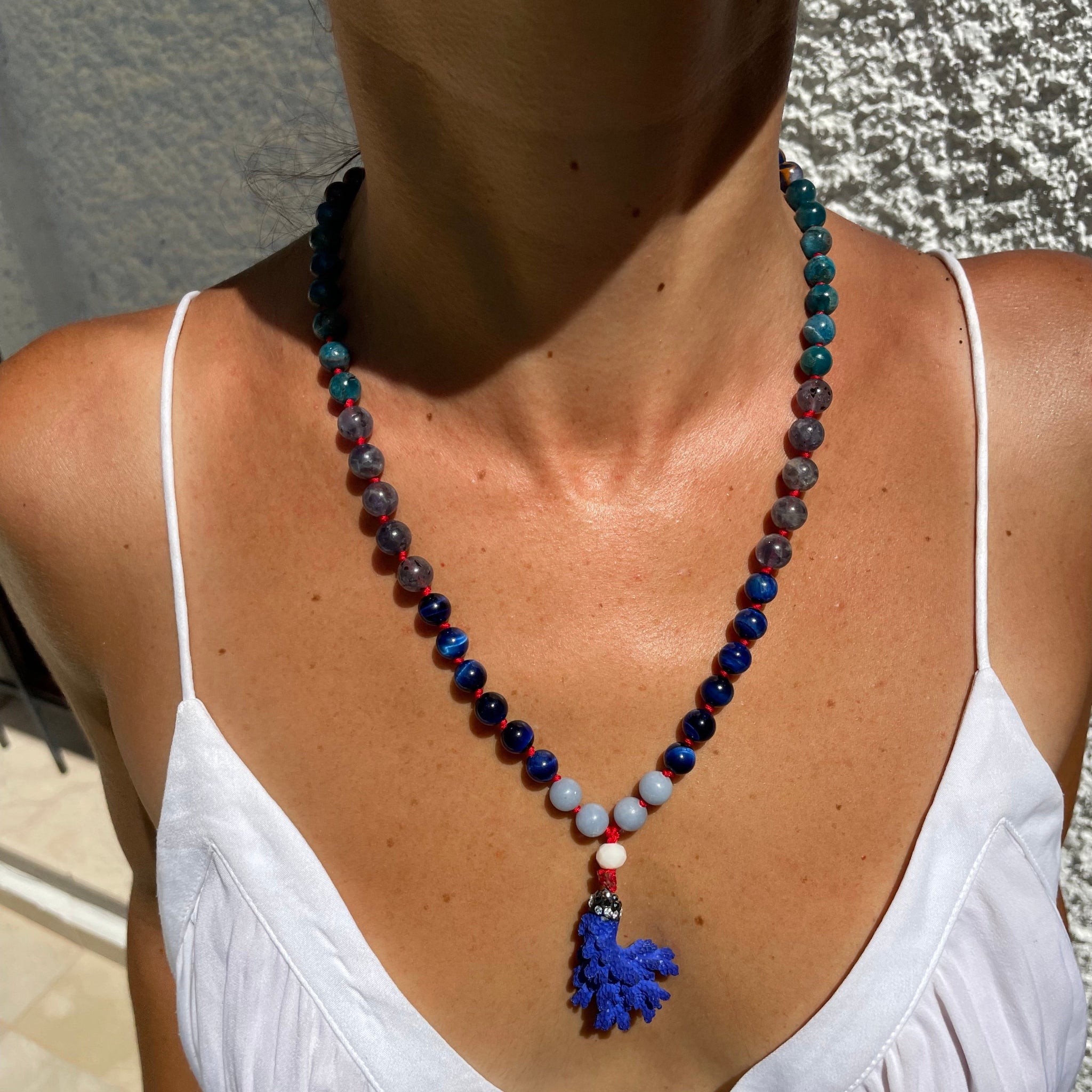 Integrity Half Mala Necklace on model
