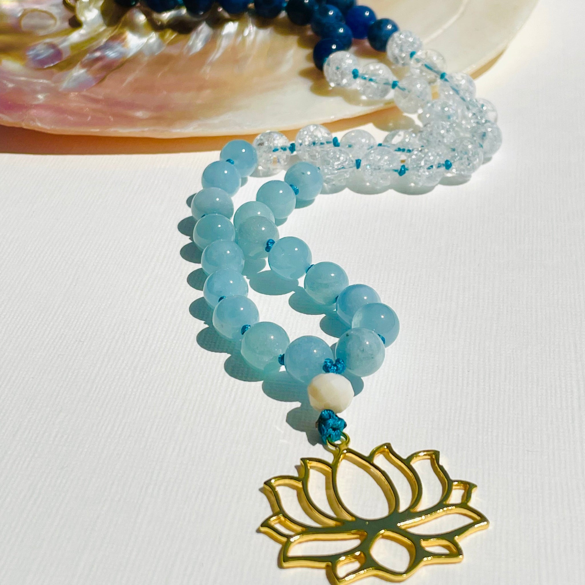 Lotus half mala necklace closeup image