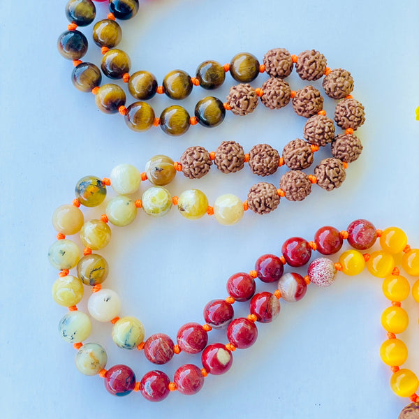 Beaded red, brown and yellow necklace cloweup image